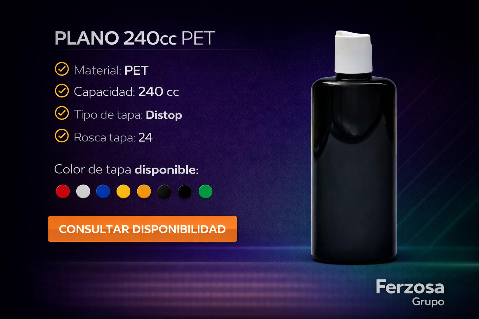 Envase Botella Plástica Plano PET 240ml/cc al Por Mayor Desde $0.49 x 300 Unidades
