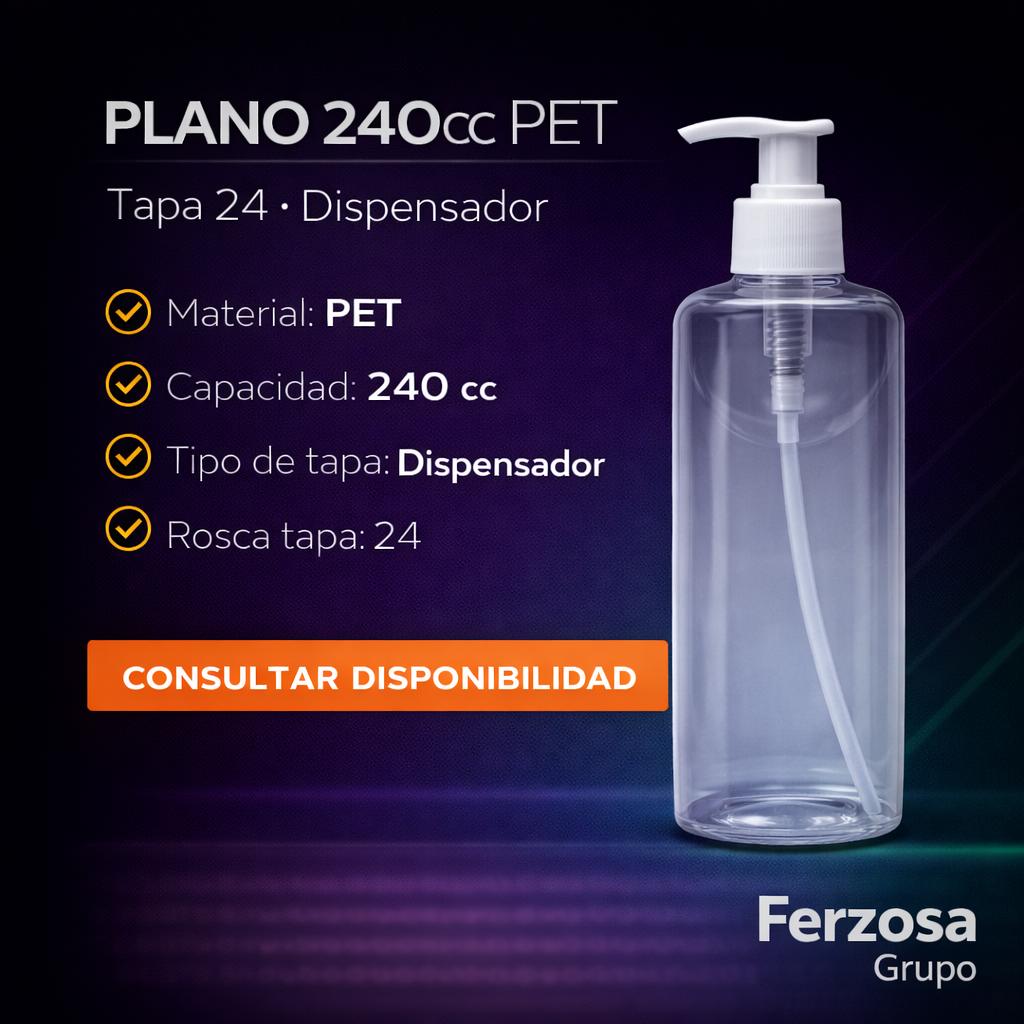 Envase Botella Plástica Plano PET Dispensador 240ml/cc al Por Mayor Desde $0.72 x 300 Unidades