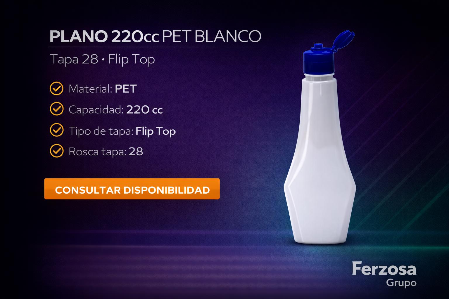 Envase Botella Plástica Plano PET Distop 220ml/cc al Por Mayor Desde $0.38 x 300 Unidades
