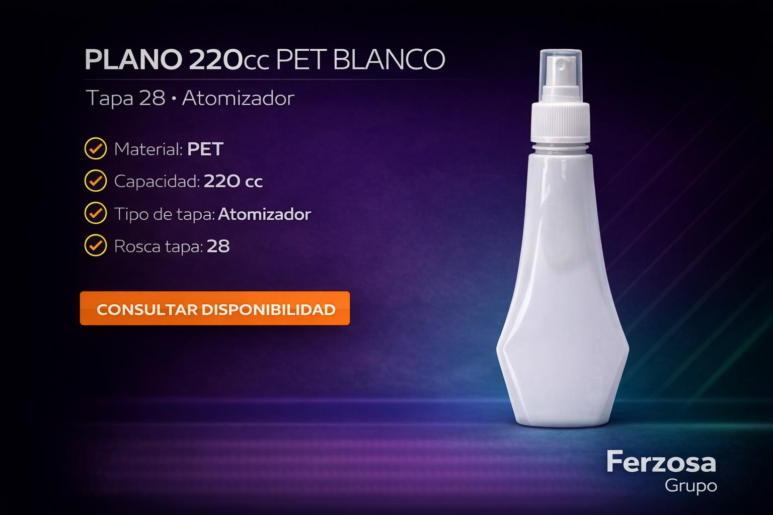 Envase Botella Plástica Plano PET Spray 220ml/cc al Por Mayor Desde $0.70 x 300 Unidades