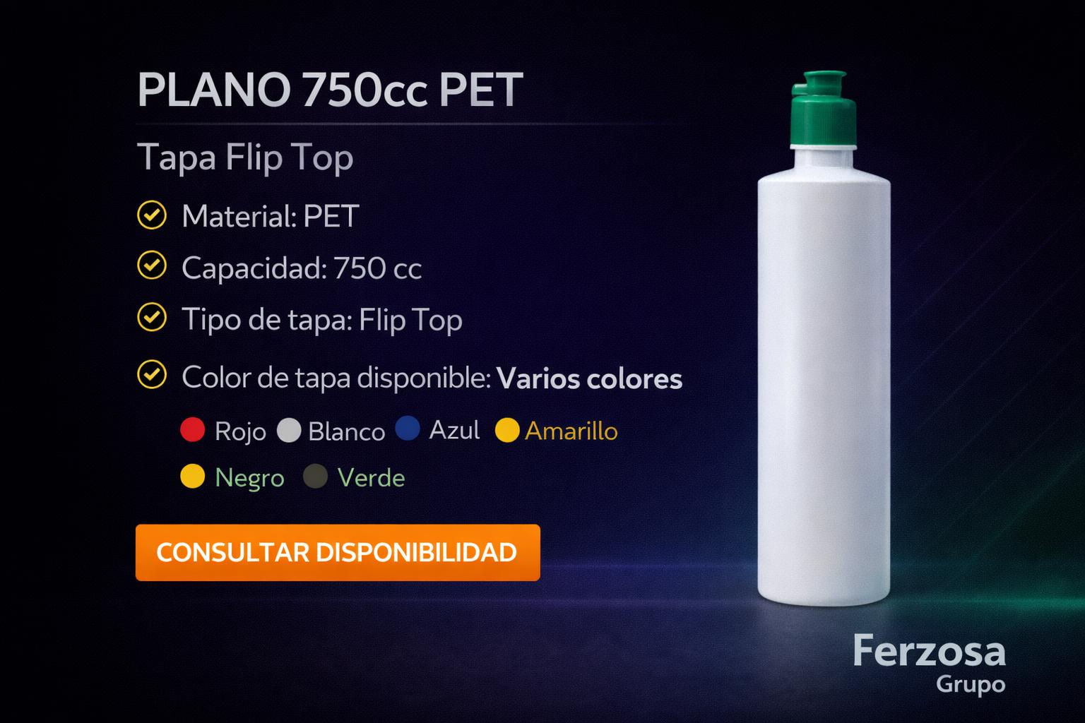 Envase Botella Plástica Plano PET 750ml/cc al Por Mayor Desde $0.51 x 300 Unidades