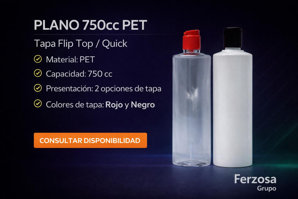 Envase Botella Plástica Plano PET 750ml/cc al Por Mayor Desde $0.51 x 300 Unidades