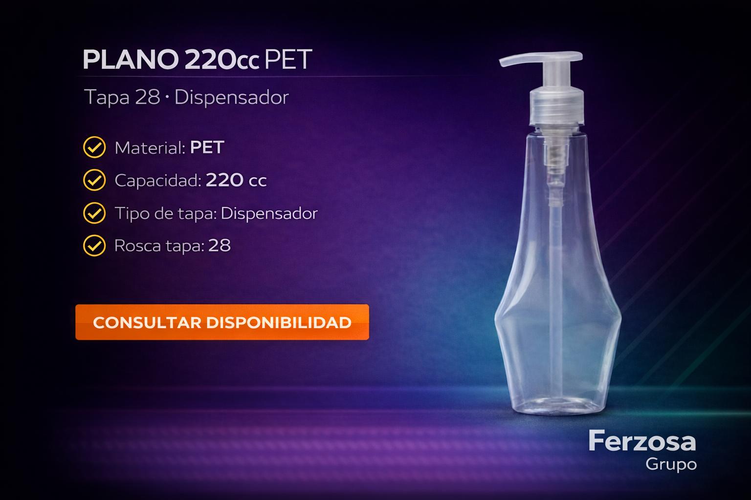 Envase Botella Plástica Plano PET Dispensador 220ml/cc al Por Mayor Desde $0.65 x 300 Unidades