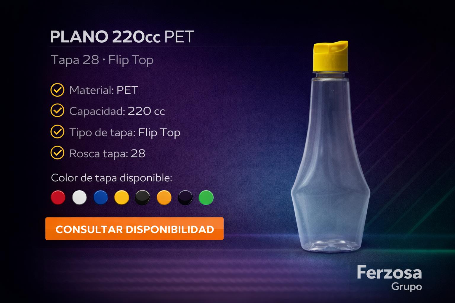 Envase Botella Plástica Plano PET 220ml/cc al Por Mayor Desde $0.38 x 300 Unidades