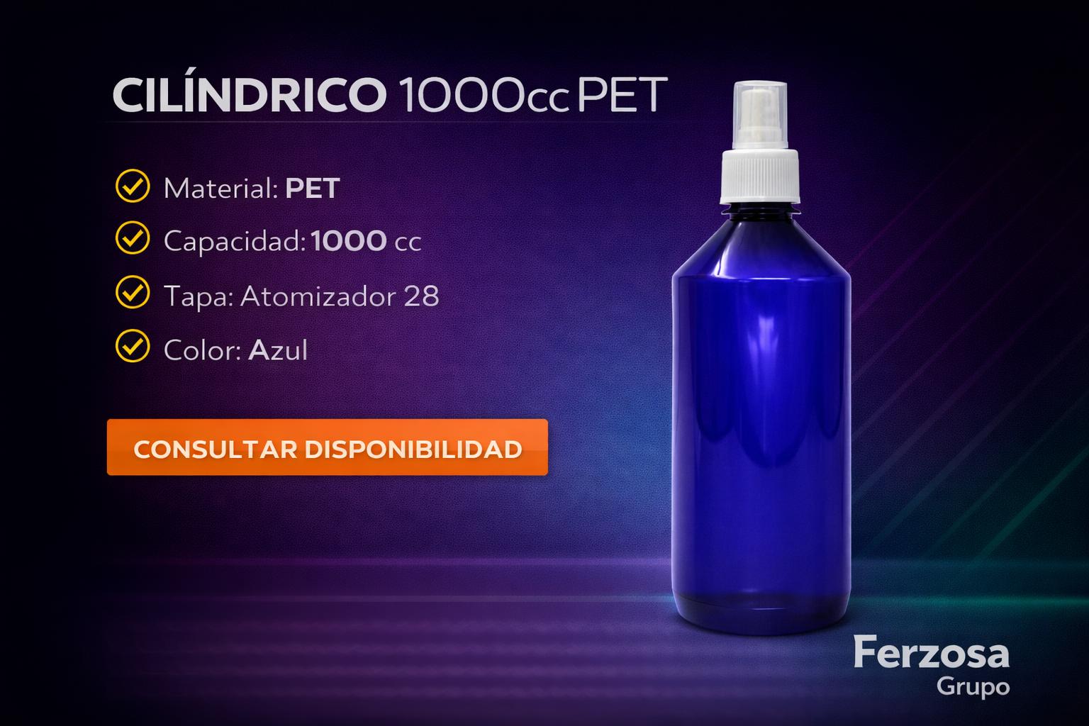 Envase Botella Plástica Cilíndrico PET spray 1000ml/cc al Por Mayor Desde $0.73 x 300 Unidades