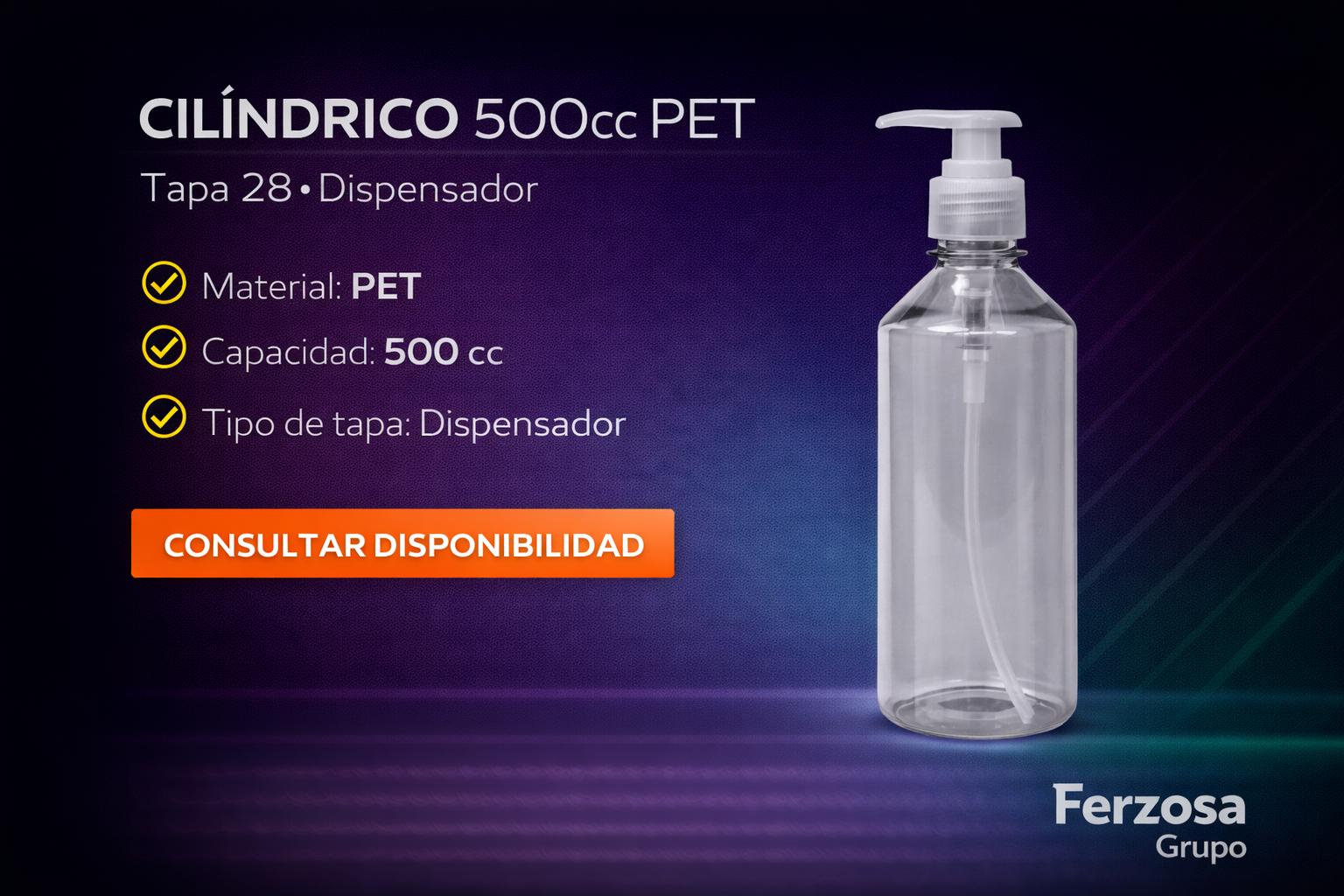 Envase Botella Plástica Cilíndrico PET Dispensador 500ml/cc al Por Mayor Desde $0.71 x 300 Unidades