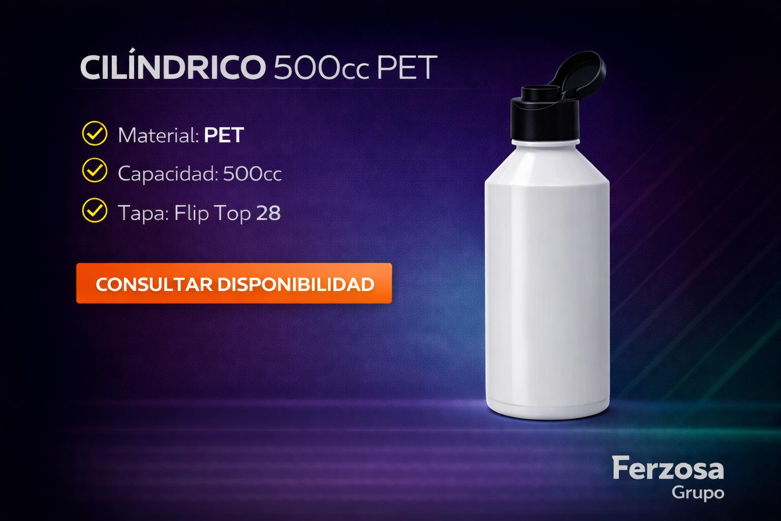 Envase Botella Plástica Cilíndrico PET Fliptop 500ml/cc al Por Mayor Desde $0.42 x 300 Unidades