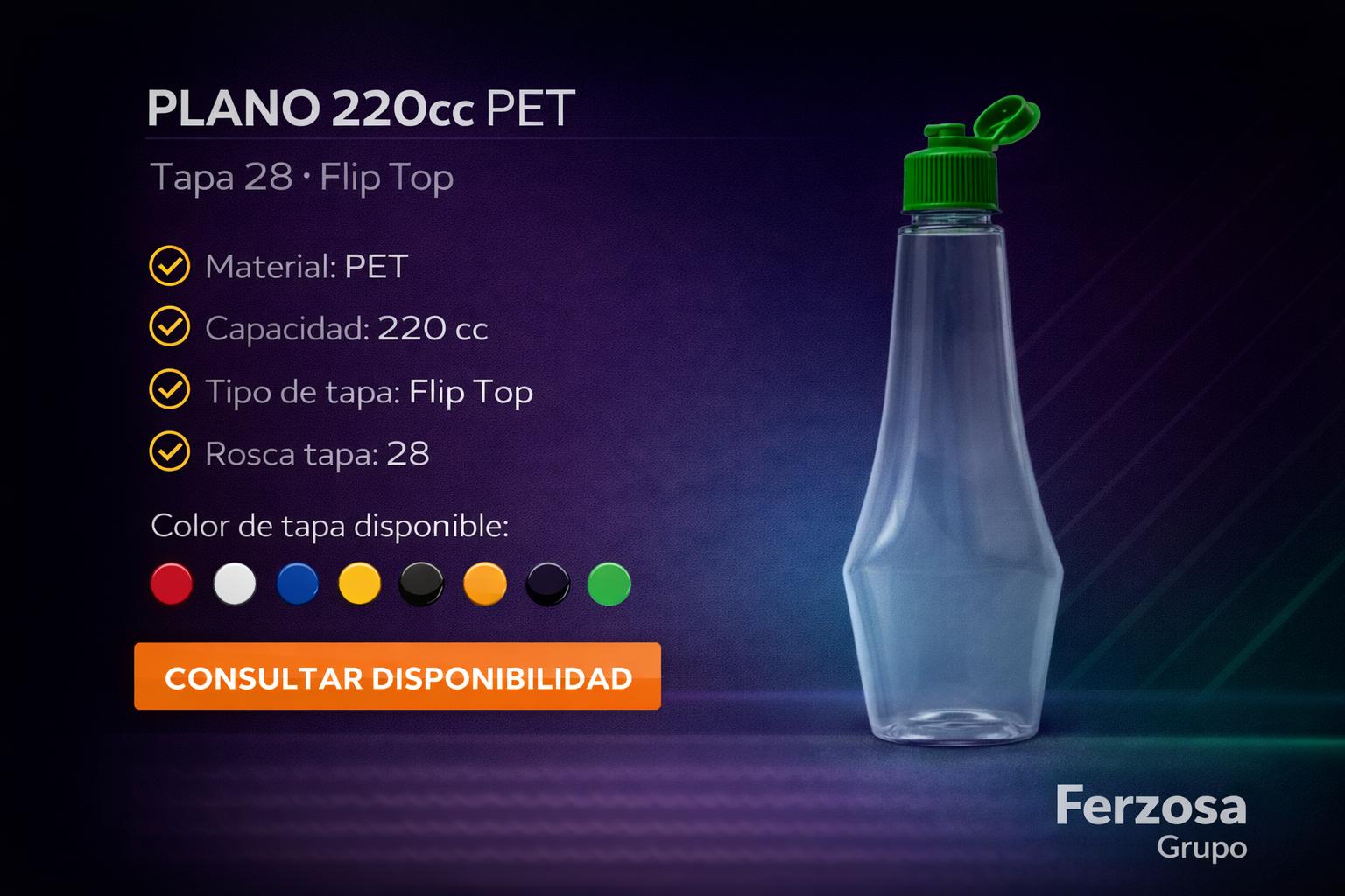 Envase Botella Plástica Plano PET Fliptop 220ml/cc al Por Mayor Desde $0.38 x 300 Unidades