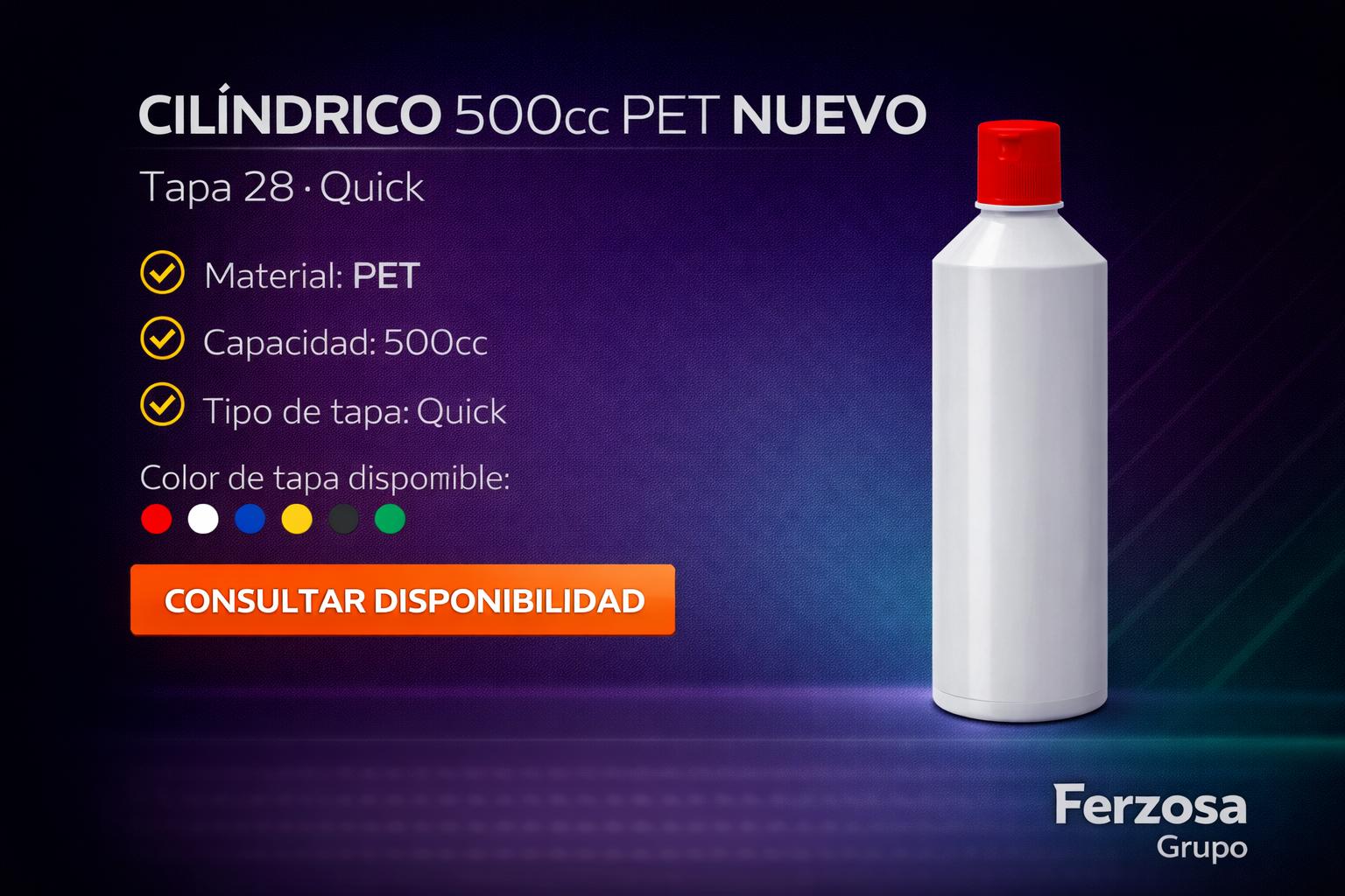Envase Botella Plástica Cilíndrico PET Quick 500ml/cc al Por Mayor Desde $0.52 x 300 Unidades
