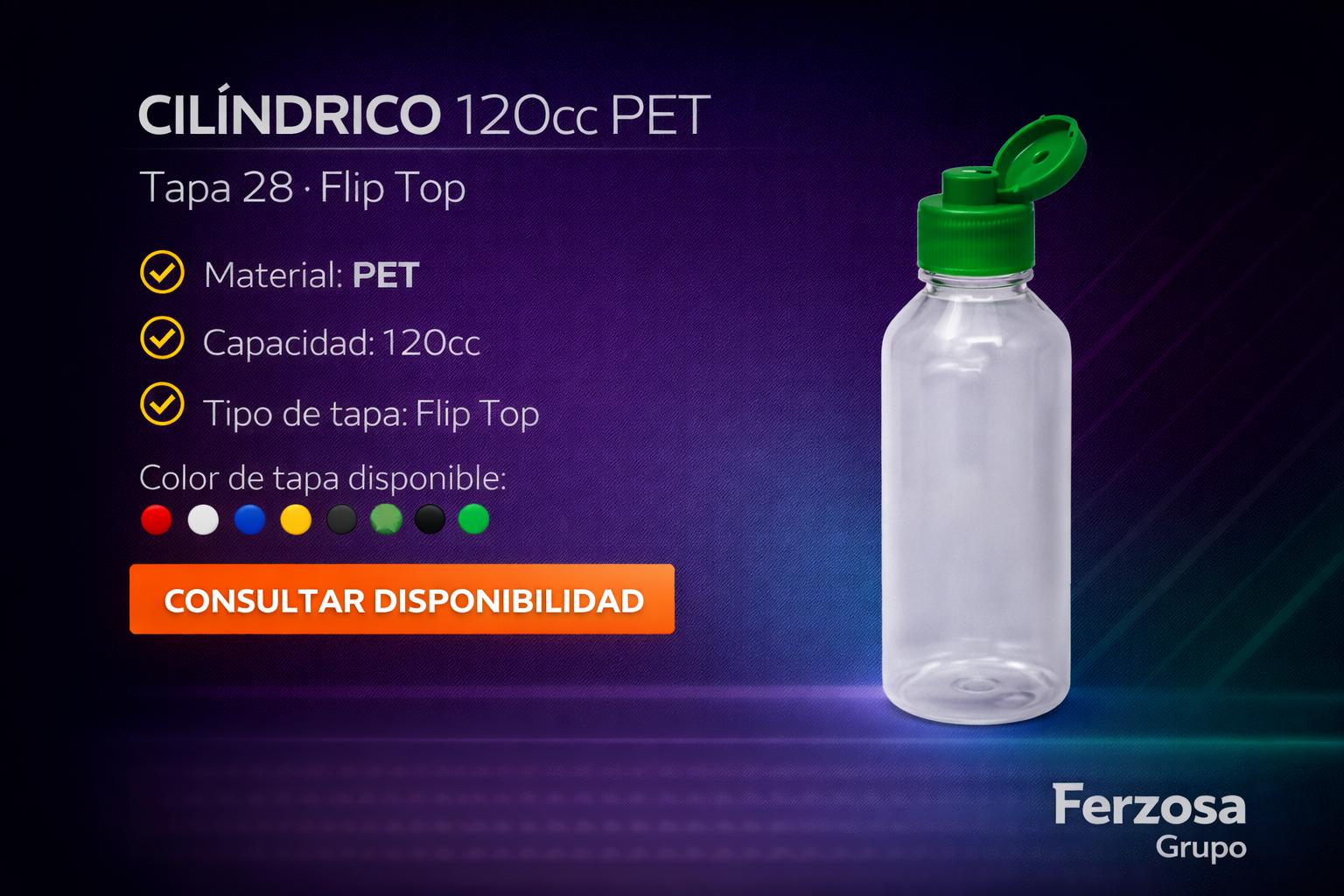 Envase Botella Plástica Cilíndrico PET 120ml/cc al Por Mayor Desde $0.30 x 300 Unidades