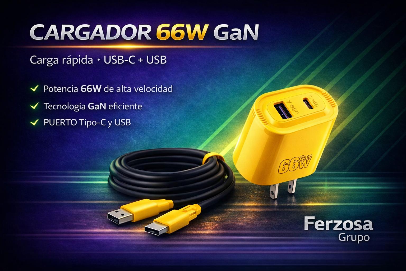 Cargador 66W Ultra-Potente de Carga Rápida Tipo C/USB al Por Mayor Desde $4.00 * 100 Unidades