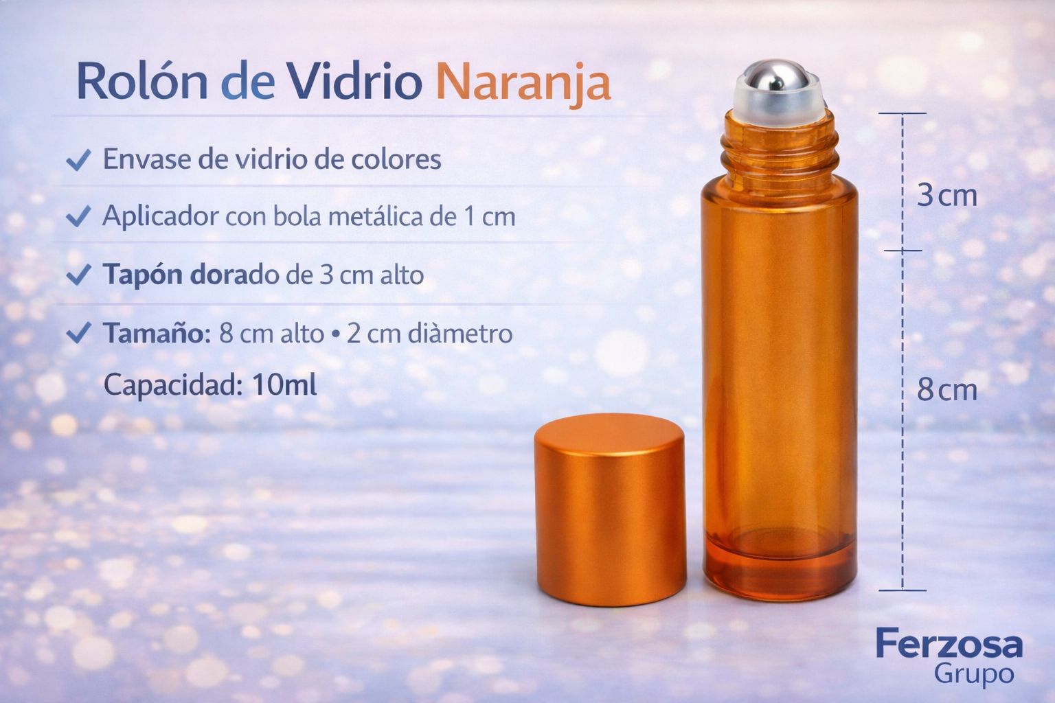 Envase Rollón de Vidrio 10ml con Bola de Acero Al Por Mayor Desde $0.85 c/u por 100 Unidades