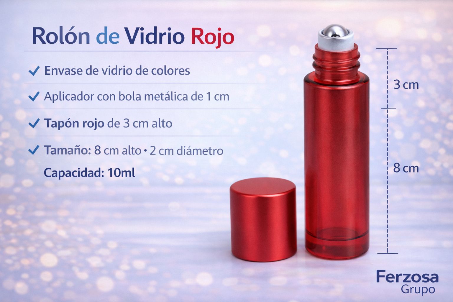 Envase Rollón de Vidrio 10ml con Bola de Acero Al Por Mayor Desde $0.85 c/u por 100 Unidades