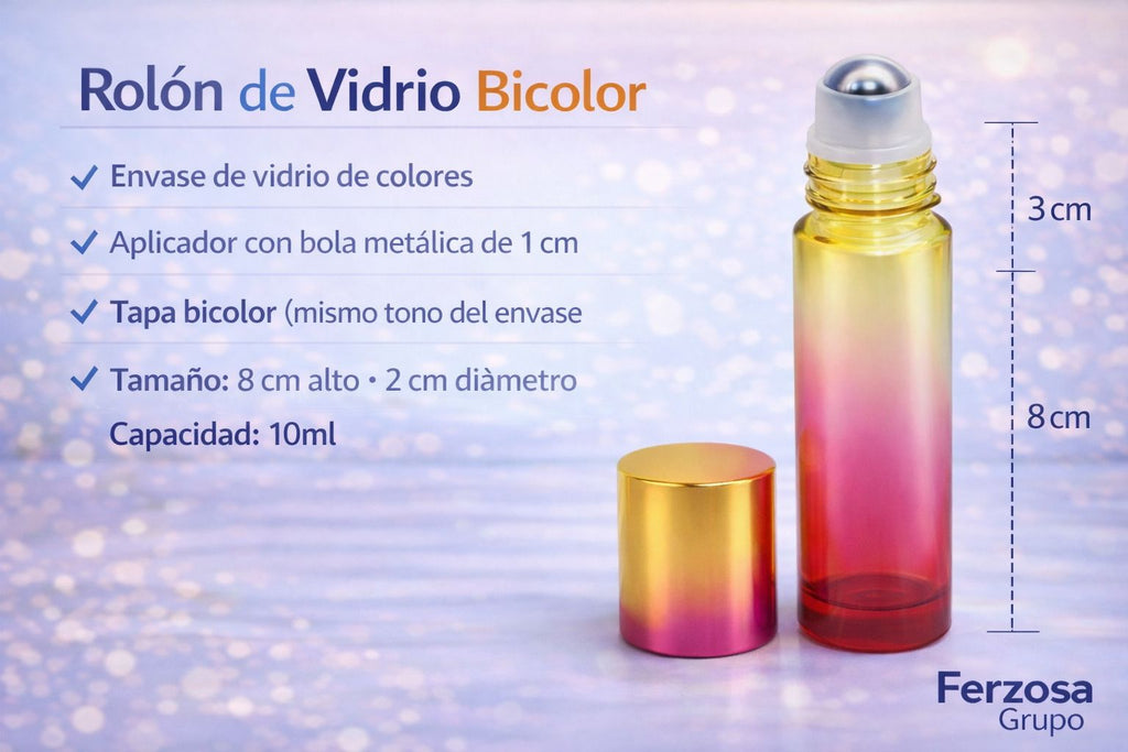 Envase Rollón de Vidrio 10ml con Bola de Acero Al Por Mayor Desde $0.85 c/u por 100 Unidades