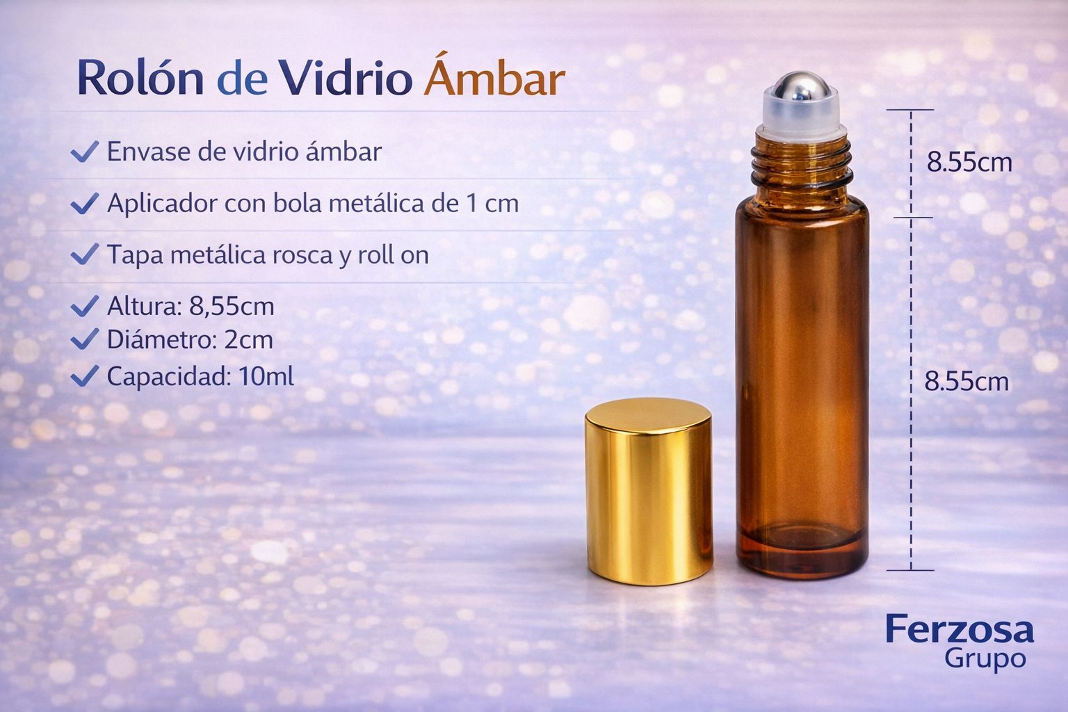 Envase Rollón de Vidrio 10ml con Bola de Acero Al Por Mayor Desde $0.85 c/u por 100 Unidades