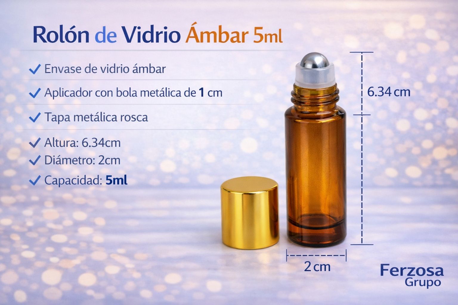 Envase Rollón de Vidrio 5ml con Bola de Acero Al Por Mayor Desde $0.80 c/u por 100 Unidades