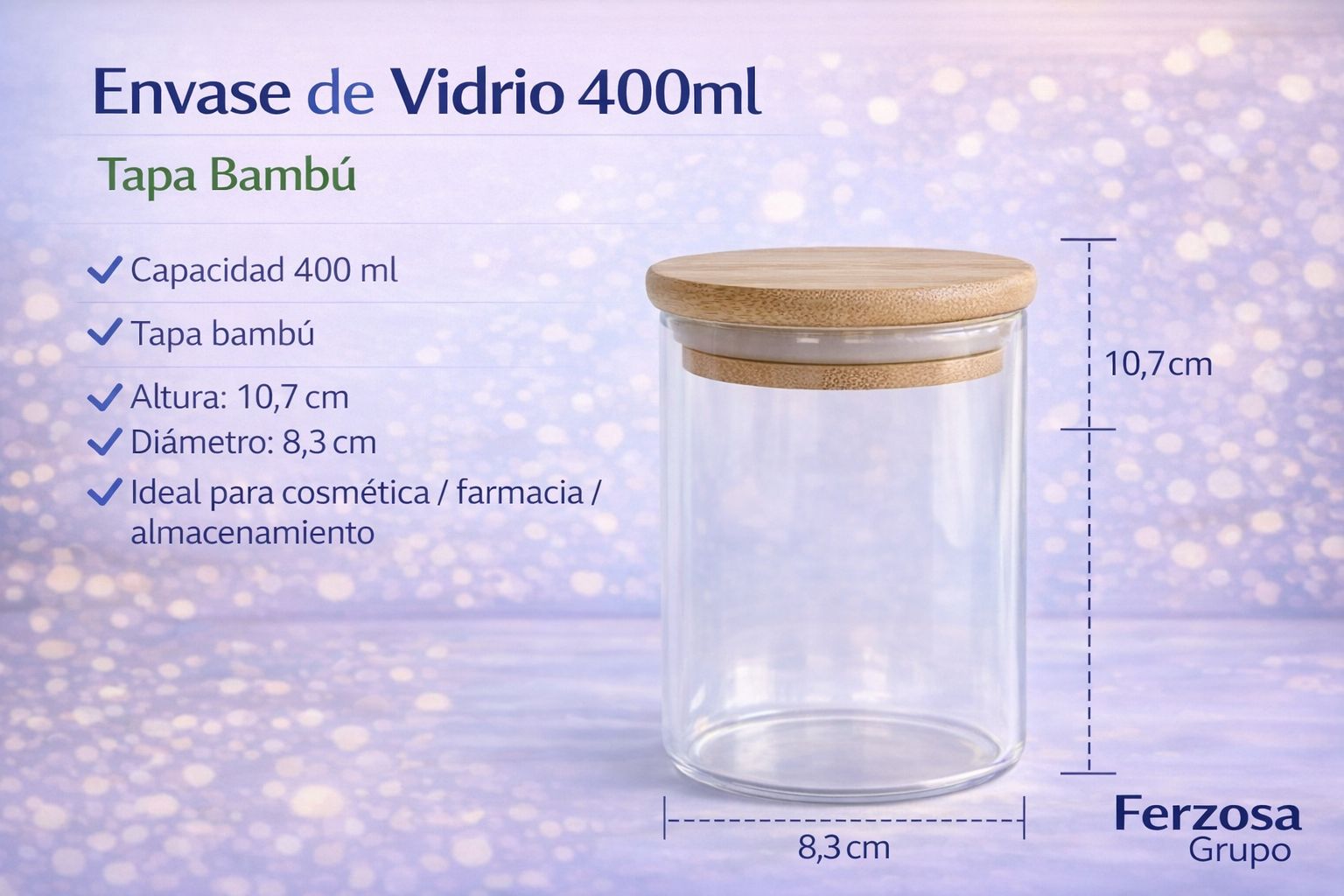Envase de Vidrio Con Tapa Bambú 400ml Al Por Mayor Desde $3.50 c/u por 24 Unidades