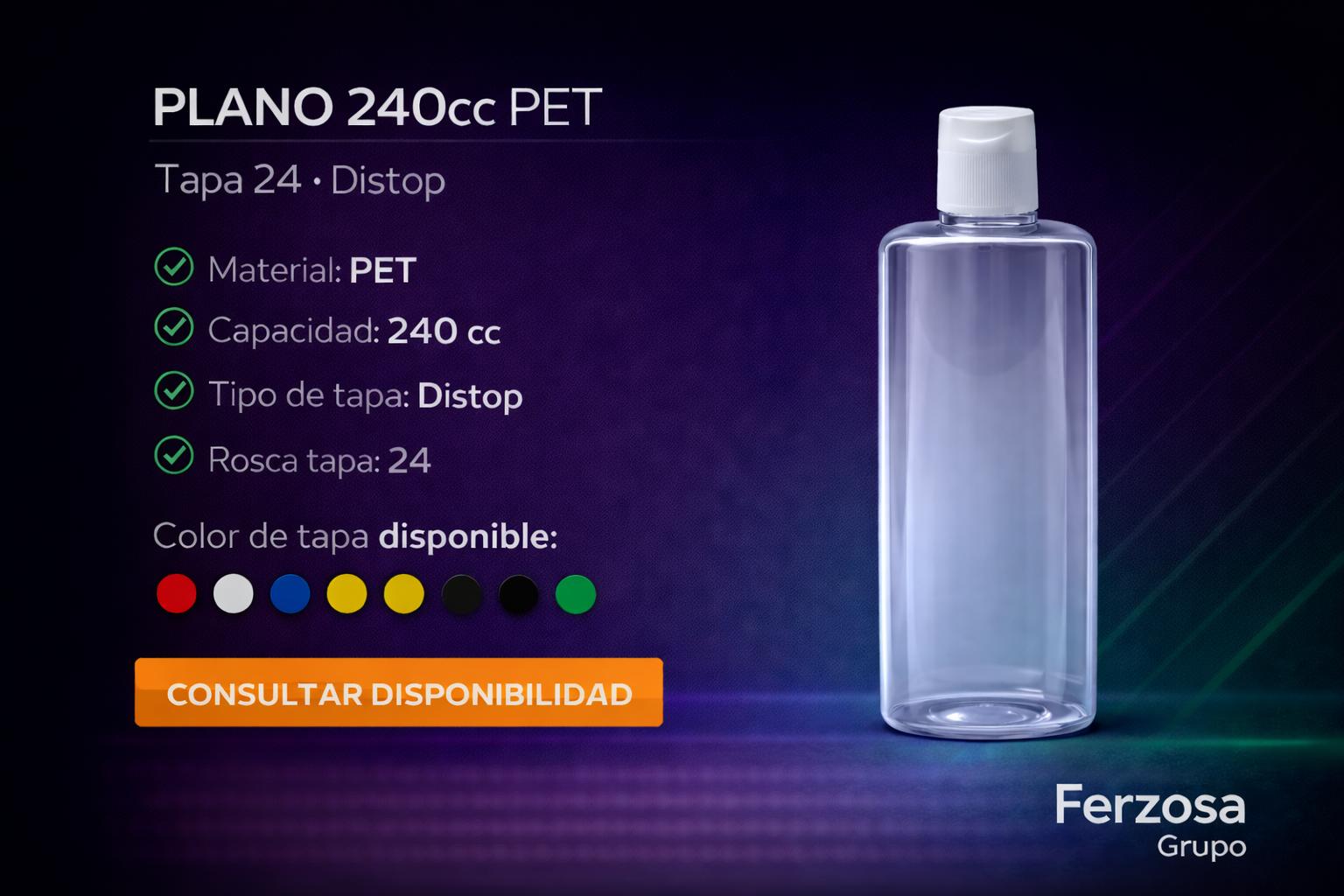 Envase Botella Plástica Plano PET 240ml/cc al Por Mayor Desde $0.49 x 300 Unidades