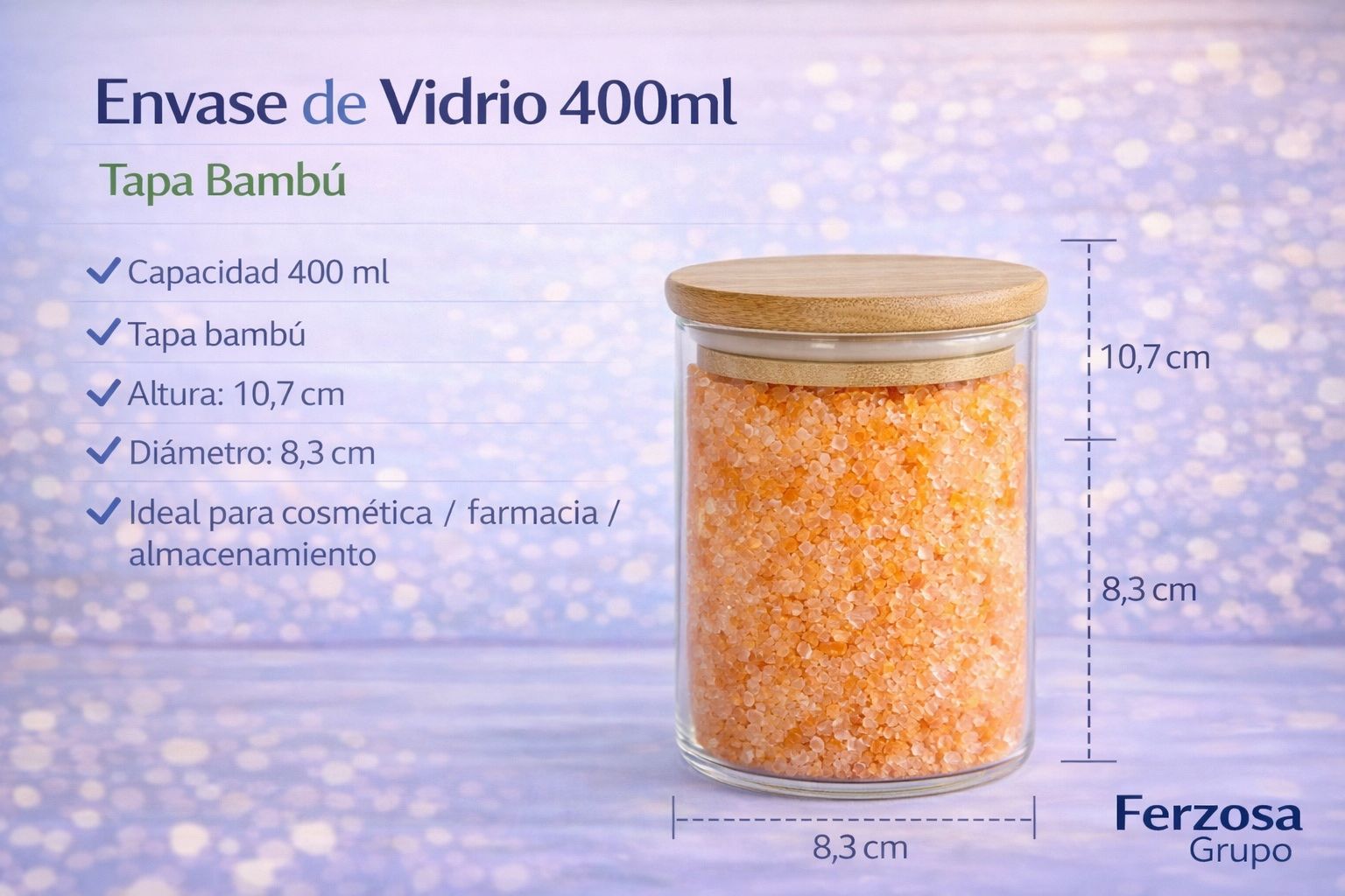 Envase de Vidrio Con Tapa Bambú 400ml Al Por Mayor Desde $3.50 c/u por 24 Unidades
