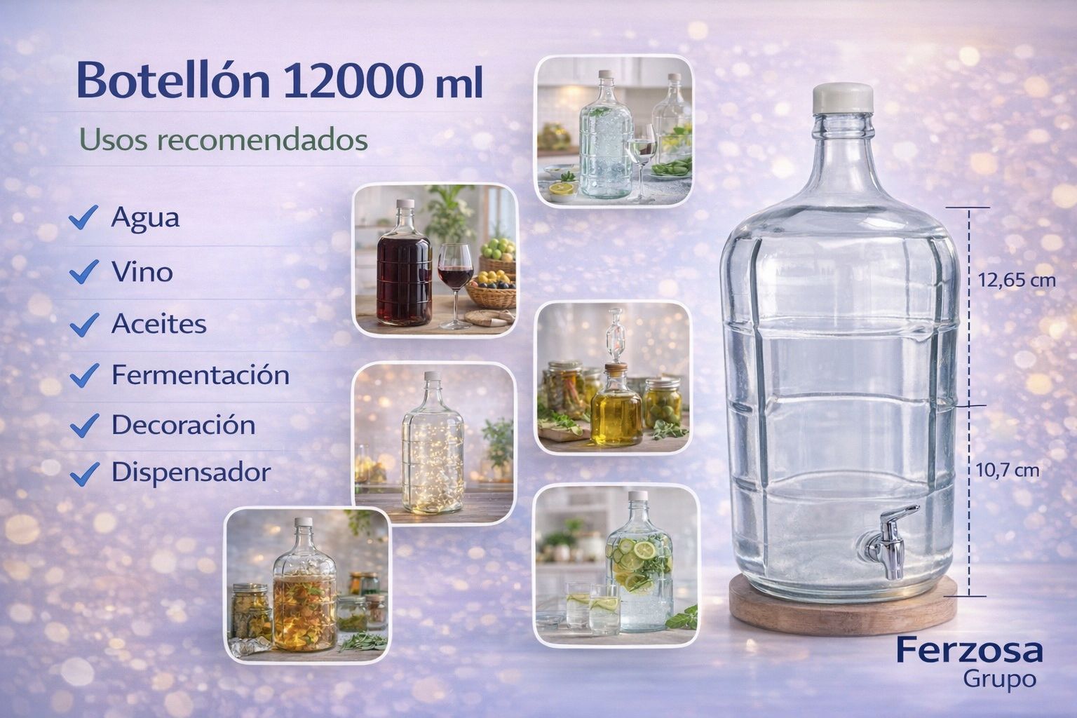 ENVASE BOTELLON DE VIDRIO 12000 ML CON TAPA