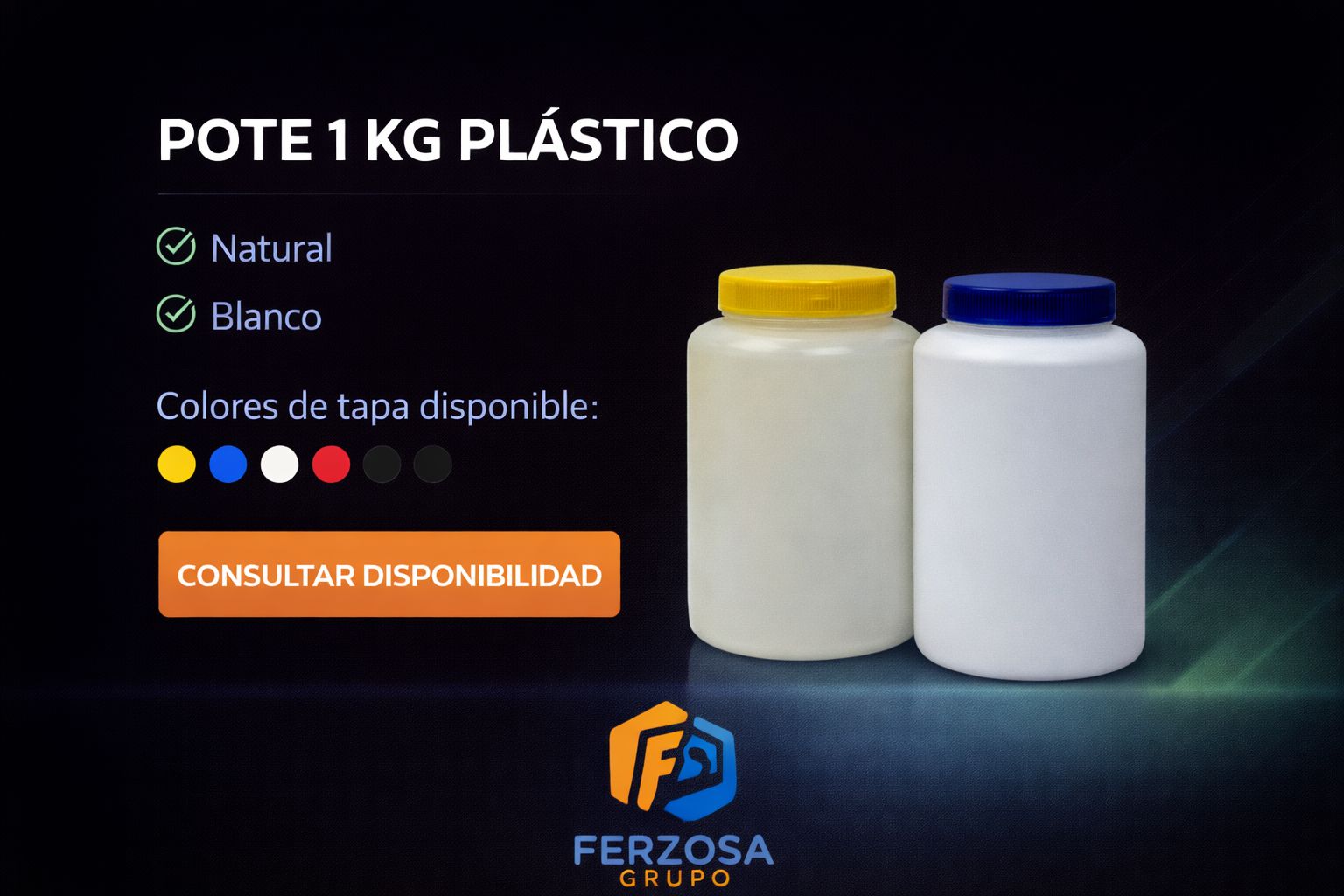 Pote Envase Plástico Polietileno 1Kg al Por Mayor Desde $0.52 x 300 Unidades